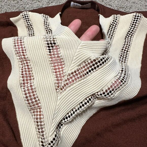 Sandro Paris Brown Open Knit V-Neck Sweater, Size FR 1 (US 4) - Picture 5 of 10